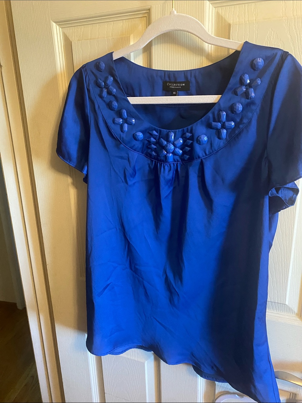 Collection B Cobalt Blue Beaded Scoop Neck Blouse